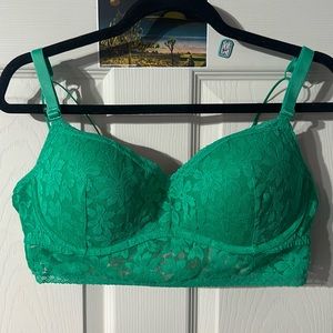 PINK lace bralette top with push up shamrock green